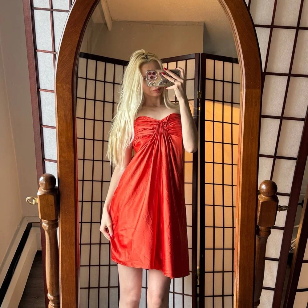 Le Chateau Fiery Red Satin Dress - Picture 1 of 5